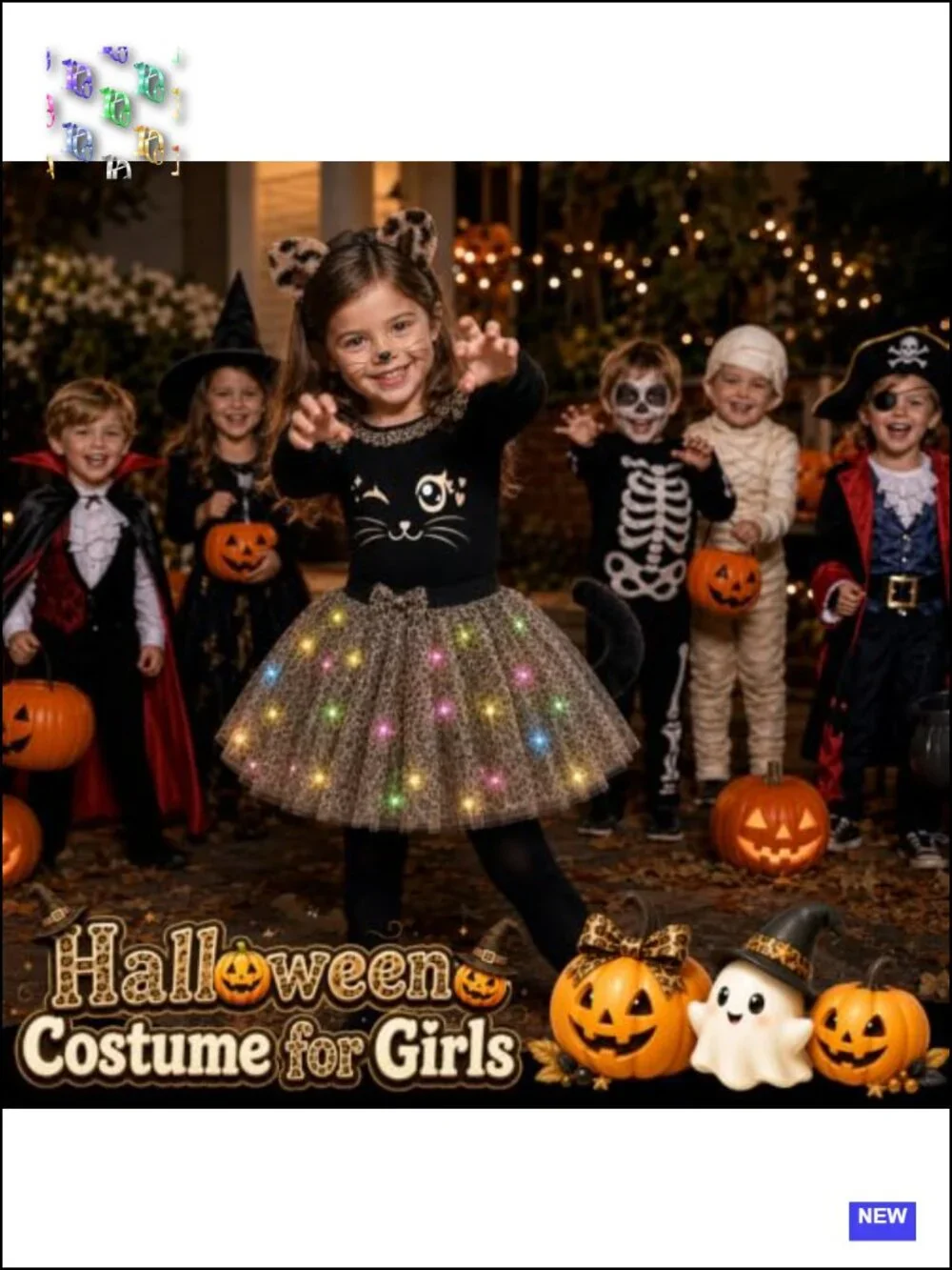 Light-Up Cheetah Cat Costume Girls Halloween Tutu Dress-Up Set